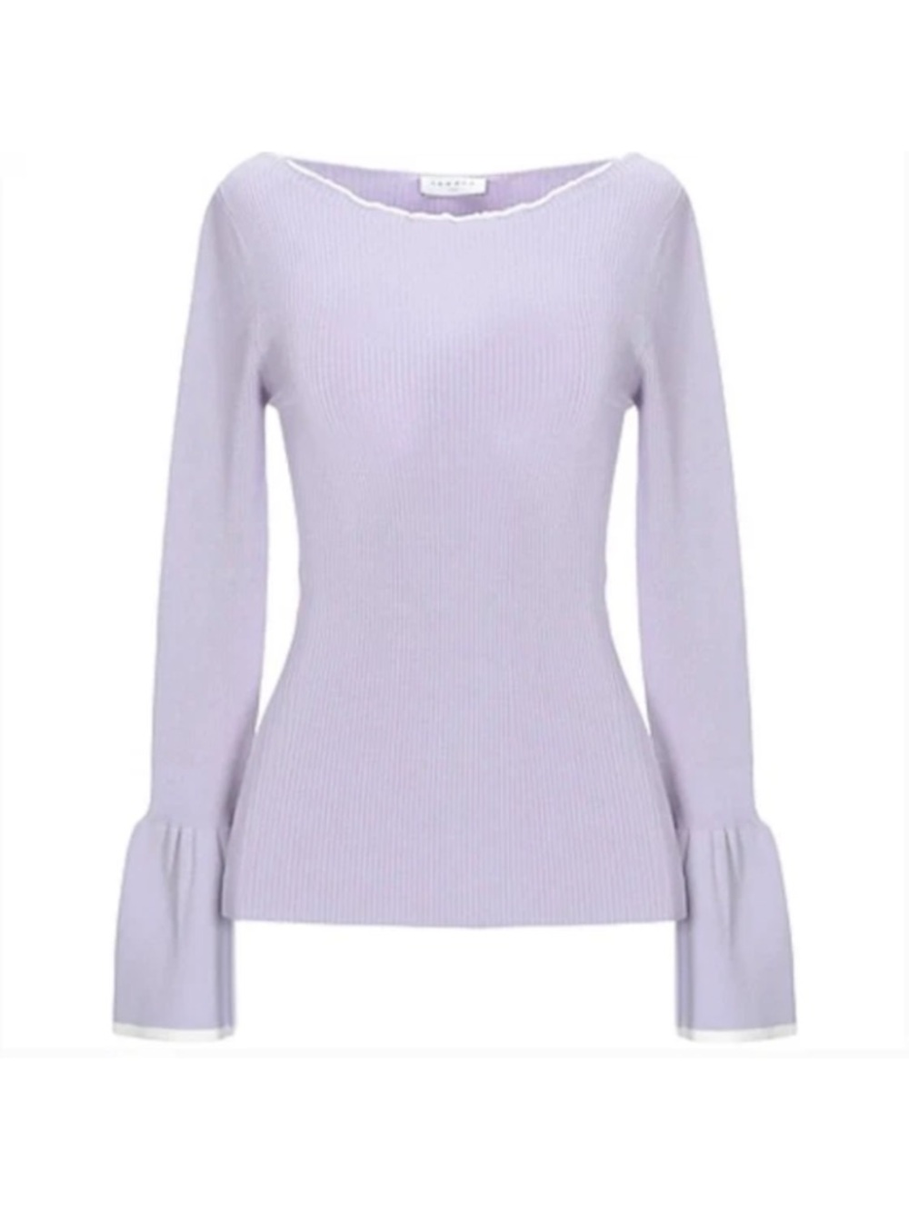Sandro Lavender Rib-Knit Top with Cream Trim